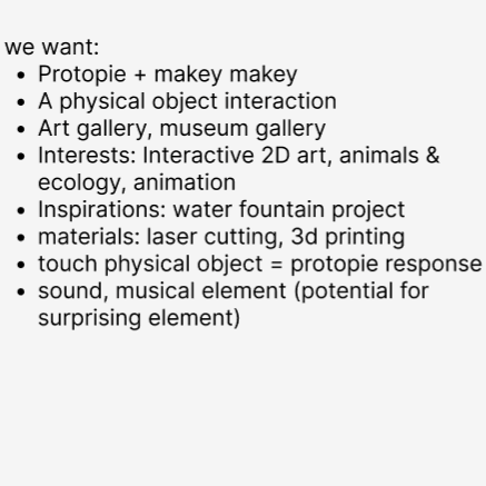 A list of criteria we brainstormed for our project.